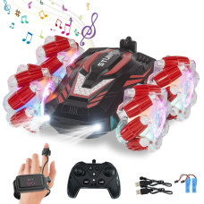 Loozix New Gesture Sensing Rc Stunt Car With Lights Music Hand Gesture Remote Control Car 360 Spins Double Side Twisted Glove C