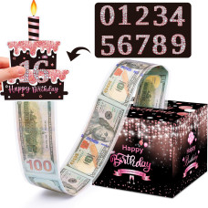 Meiidoshine Birthday Money Gift Box With Diy Stickers For Any Ages Pink Surprise Money Holder For Cash Gift With Pull Out Happy