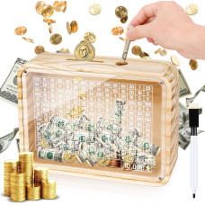 Wooden Money Box Money Bank Clear Countdown Money Saving Box With 10000 Dollars Target Money Box With Money Target And Numbers