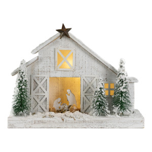 Melrose Led Lighted Flocked Nativity Stable Christmas Decoration 195 White