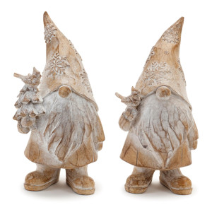 Melrose Carved Gnome Christmas Figurines With Birds 775 Set Of 2