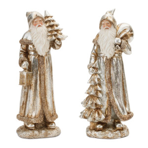 Melrose Glittered Santa With Pine Tree Christmas Tabletop Figurines 1225 Set Of 2