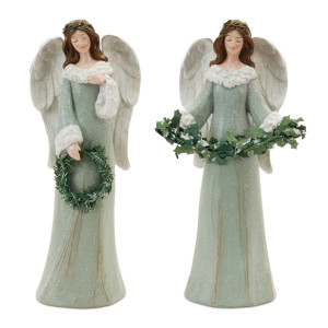 Melrose Glittered Angel With Wreath And Holly Accent Christmas Figurines 8 Set Of 4