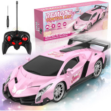 Growsland Remote Control Car For Girls 118 Pink Rc Cars Toys For Kids Girl Electric Vehicle Toy Car Hobby Racing Car With Ligh