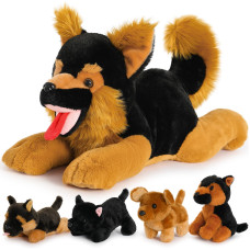 Beniny 5Pcs German Shepherd Stuffed Animals Dog Set Mommy Black Large German Shepherd Plush 20 Inch With 4 Puppies Stuffed Ge