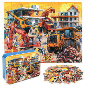 Lelemon Puzzles For Kids Ages 48 68 810 60 Piece Construction Site Puzzles For Kids Boys Girls Children Learning Educational