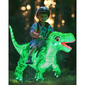 Bddedd Kids Inflatable Costume Dinosaur Rider Blow Up Trex Costumes With Led Light For Cosplay Halloween Christmas Party L