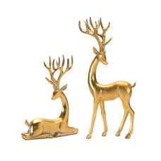 Melrose Rustic Deer Christmas Figurine 15 Gold Set Of 2