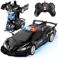 Toforo Remote Control Car Transform Robot Rc Cars 24Ghz 118 Scale Transforming Police Toy Cars With Onebutton Deformation A