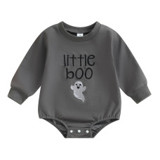 Fybitbo Halloween Baby Girl Boy Clothes Pumpkin Romper Sweatshirt Onesie Long Sleeve Bodysuit Top Fall Winter Outfit Grey Littl