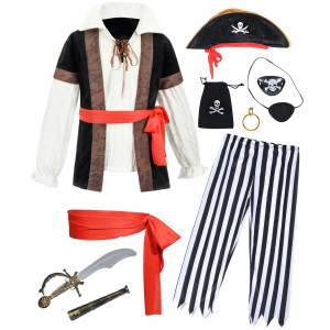 10 Pcs Pirate Costume Kids Coat Pants Hat With Accessories Deluxe Set For Party Cosplay 1112 Years