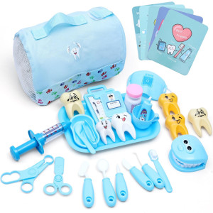 Dentist Play Set With Pretend Play Set Of Teeth And Dental Accessories 30 Pieces Toy Doctor Kit For Kids With Medical Bag Dent