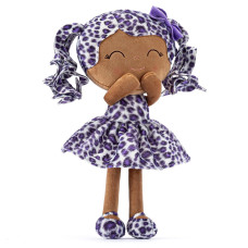 Gloveleya Doll Baby Dolls Soft Doll Baby Girl Gifts Curly Hair Brown Purple Leopard Dress Spring Girl 12Inches