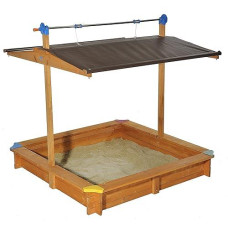 Tierra Garden G31001 Large Covered Children'S Wooden Sandbox, Retractable Roof