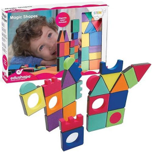 Edushape 54-Piece Magnetic Foam Blocks - Toddler Stacking Toys