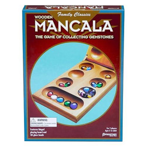 Pressman Real Wood Mancala Set with Multicolor Stones, 2 Players