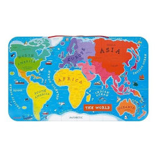 Janod Wooden Magnetic World Map Puzzle - 92 Pieces - 70 X 43 Cm - Ages 7+ - J05504