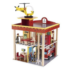 KidKraft 20" Wooden Fire Station Set - Gift for Ages 3+