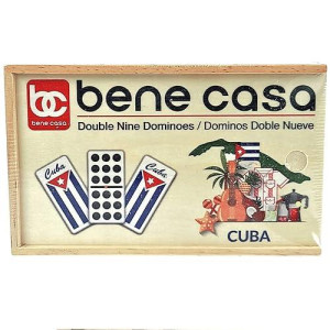 Bene Casa - Cuban Flag Double Nines Dominoes Set - 2-10 Players - Wooden Box With 55 Dominos