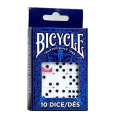 Bicycle Dice Set, Six Sided Dice, D6 Dice, Playing Dice, Standard Game Dice, 10 Count, White, 16 Mm