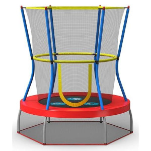 Skywalker Trampolines 48” Round, Indoor Outdoor Mini Trampoline For Kids Toddler Bouncer With Enclosure Net, Padded Frame, Cover And Handlebar, No-Gap Safe Design, Zoo Adventure