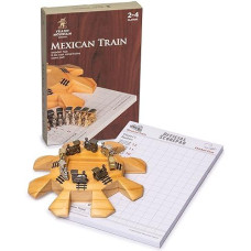 Yellow Mountain Imports Mexican Train Dominoes Accessory Set (5.8-Inch Wooden Hub Centerpiece, Die-Cast Metal Train Markers, And 60-Sheet Scorepad)