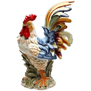 Stealstreet Ss-Cg-31980, 15.75 Inch Porcelain Painted Colorful Rooster Bird Figurine Statue, Blue/Orange