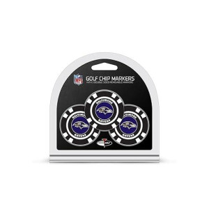 Team Golf Nfl Baltimore Ravens 3 Pack Golf Chip Ball Markers, Poker Chip Size With Pop Out Smaller Double-Sided Enamel Markers