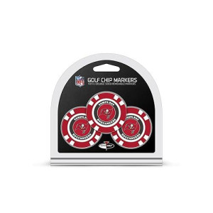 Team Golf Nfl Tampa Bay Buccaneers 3 Pack Golf Chip Ball Markers, Poker Chip Size With Pop Out Smaller Double-Sided Enamel Markers