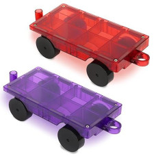 Playmags 2 Piece Car Set: With Stronger Magnets, Stem Toys For Kids, Use With All Magnetic Tiles And Blocks Sturdy, Super Durable With Vivid Clear Color Tiles. (Colors May Vary)