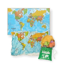 Waypoint Geographic World Scrunchmap, Portable, Easy-To-Store Map Of The World, Water And Tear-Resistant Map, Eco-Conscious Unique Gifts, Storage Bag Included, 24" H X 36" W