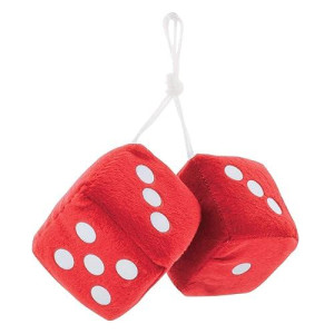 United Pacific C5038R 3”X 3” Classic Hanging Fuzzy Dice, Soft & Fuzzy Hanging Mirror Dice Decorative Hanging Fuzzy Dice - Red/White Dots - One Pair