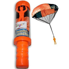 Toy Skydiver Parachute Man With Launcher Container Tangle Free (Colors And Styles May Vary)