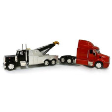 Newray Peterbilt Black Tow Truck With Red Peterbilt Cab 1/32 Scale Pre-Built Diecast Model Set