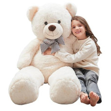 Morismos Giant White Teddy Bear Stuffed Animals Plush Toy For Girlfriend Kids Christmas Valentine'S Day Birthday 47 Inches