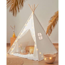 Tiny Land Teepee Tent For Kids, 100% Cotton Play Tent With Padded Mat And Star Lights, Kids Teepee Tent With Carry Bag, Foldable Kids Tent For Toddlers Aged 3+, Quality Teepee Tent For Girls And Boys