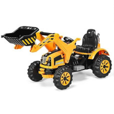 Costzon Ride On Excavator, 12V Battery Powered Construction Vehicles For Kids With Front Loader, Horn, Safety Belt, Treaded Wheels, Ride On Bulldozer Truck, Excavator Ride On Toy Gift For Boys Girls