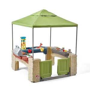 Step2 All Around Playtime Patio With Canopy Playset - Shaded Outdoor Playhouse For Kids With Realistic, Interactive Features, Room For Multiple Toddlers To Play - Dimensions: 60" H X 47.5" W X 47.5" D