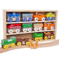 Orbrium Toys 12 (18 Pcs) Wooden Engines & Train Cars Collection With Animals, Farm Safari Zoo Wooden Animal Train Cars, Circus Wooden Train Compatible With Thomas, Brio, Chuggington