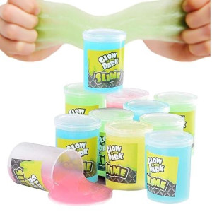 Kicko Glow In The Dark Slime Kit - 12-Pack Slime Toy For Kids In 4.5-Inch Can - Glowing Neon Colors In Green, Blue, Orange, Yellow - Fun Kid Slime As Party Favors, Goody Bag Fillers, Or Birthday Gifts