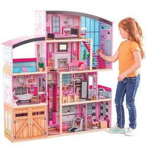 KidKraft Pink Wooden Dollhouse Shimmer Mansion for 12" Dolls