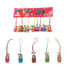 Hotusi Set Of 12 Fashion Jewelry Drip Charm Key Chains Wooden Nesting Dolls With Key Rings Keychains Decorative Gifts