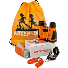 Adventure Kidz - Outdoor Exploration Kit, Children’S Toy Binoculars With Case, Flashlight, Compass, Whistle, Magnifying Glass, Backpack. Great Gift Set For Camping, Hiking, Stem, Pretend Play.