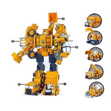 Big Mo'S Toys Tractor Robot Construction Set- 5 Pcs Transtruck Transforming Tracktors To Robots Stem Action Figures Diy Set- Holiday, Birthday Gift Toys For Kids