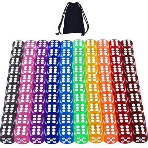 Austor 100 Pieces 6 Sided Dice Set 10 Colors 16Mm Acrylic Dice With A Free Pouch For Tenzi, Farkle, Yahtzee, Bunco Or Teaching Math