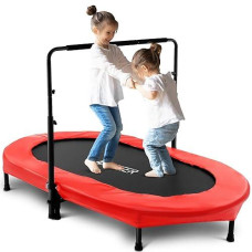 Kids Indoor Trampoline, Ancheer 56" Foldable Mini Trampoline With 5 Level Adjustable Handle Bar, Double Trampoline For Kid And Adults 220Lbs Max Load