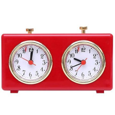 Retro Analog Chess Clock Timer - Wind-Up Mechanical Chess Clock With Large Easy-To-Read Dials, No Battery Needed (Red)