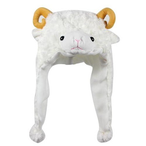 Bioterti Plush Fun Animal Hats -One Size Cap - 100% Polyester With Fleece Lining (White Sheep)