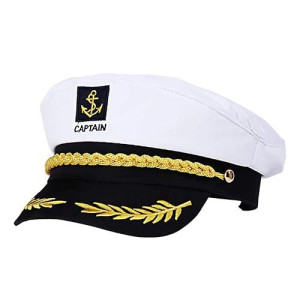 Captain Yacht Hat Cap Costume Hat Sailor Marine Admiral Hat For Halloween Costume Accessory, 8.6 X 6 X 2'' White