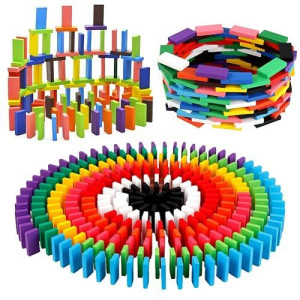 Bigotters Super Domino Blocks, 360Pcs Bulk Domino Start Kit 12 Colorful Wooden Domino Blocks Educational Racing Game For Kids Birthday Party Favor